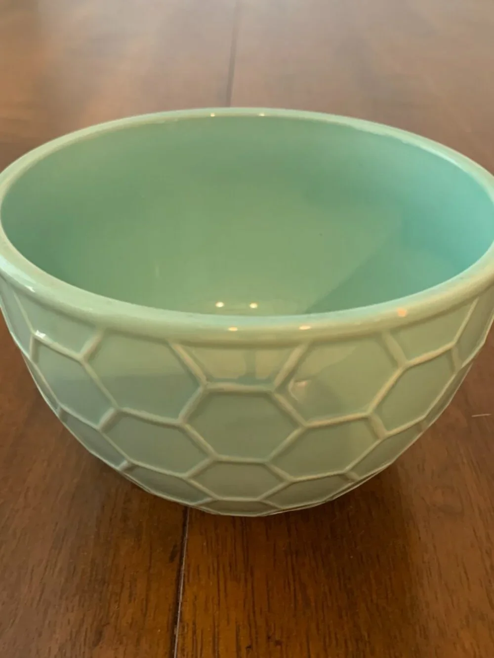 Aqua Teal Ceramic Honeycomb Bowl Geometric Textured Fruit Bowl 6 Inch